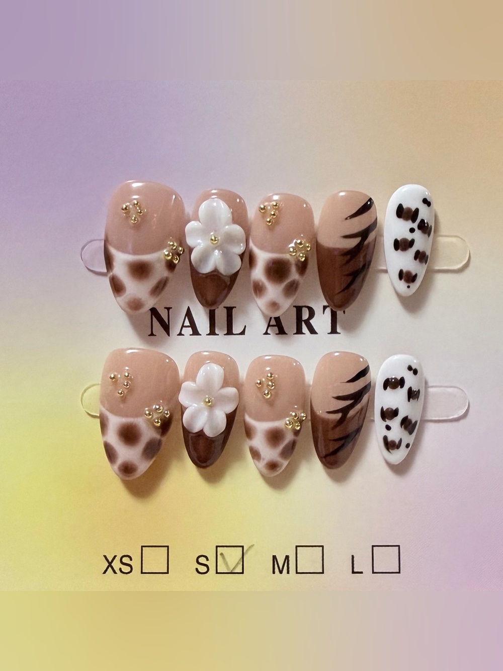 Women’s Nude Brown Floral & Leopard Nail Art Set